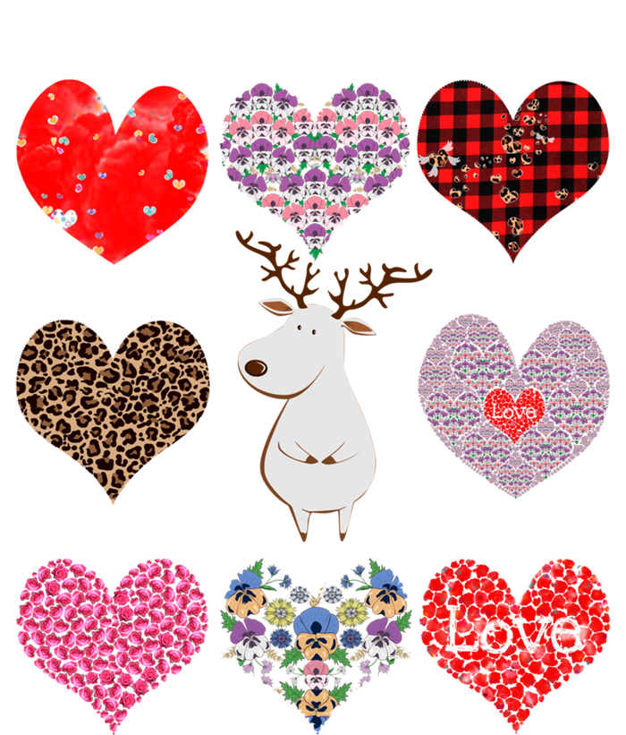 White Deer Funny Retro Floral Hearts Pattern Valentines Day Meaningful Gift T-Shirt