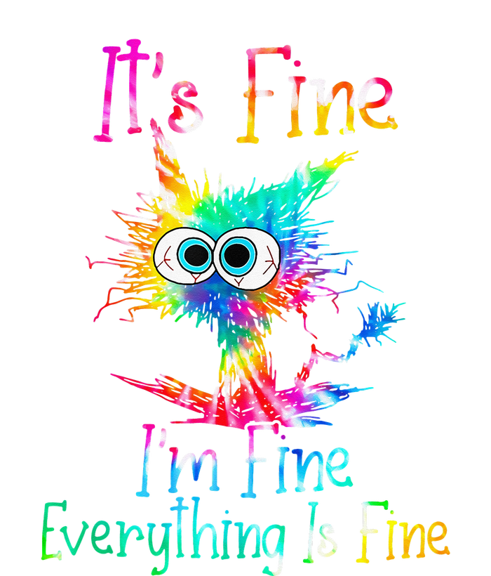 Tie Dye It's Fine I'm Fine Everything Is Fine Funny Cat Pom Pom 12in Knit Beanie