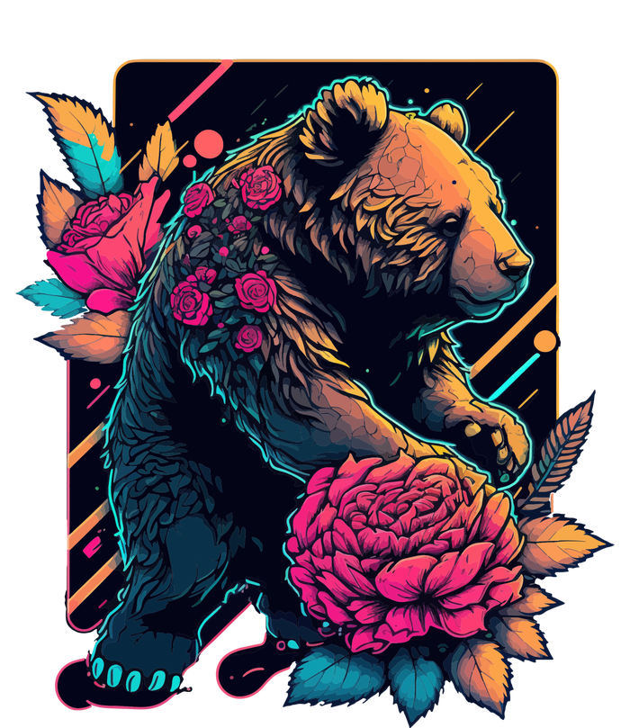 Design Featuring A Bear In Vibrant Neon Colors With A Retro Aesthetic T-Shirt