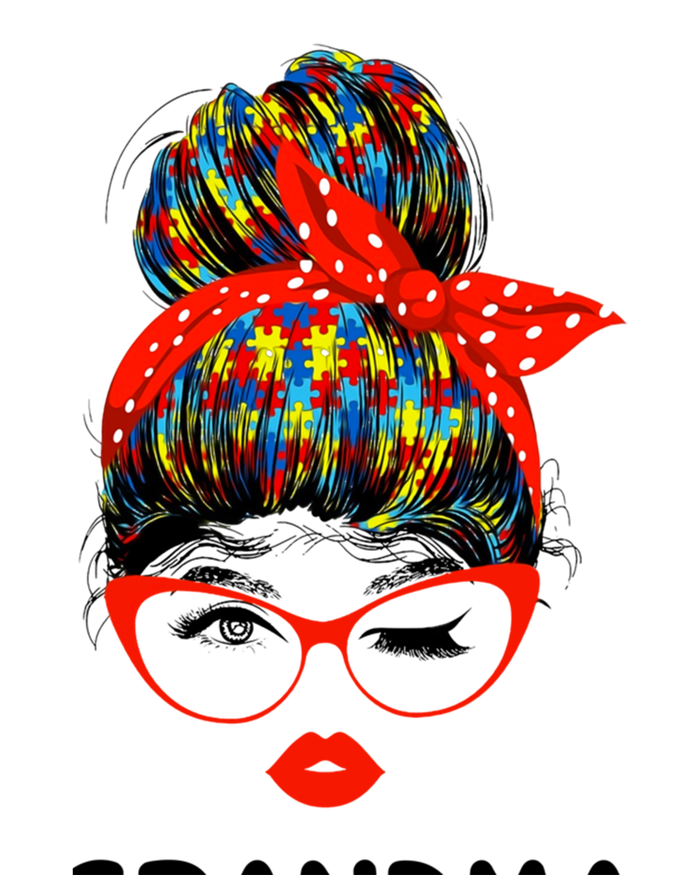 Autism Grandma Messy Bun Sunglasses Bandana Mother Day Gift T-Shirt