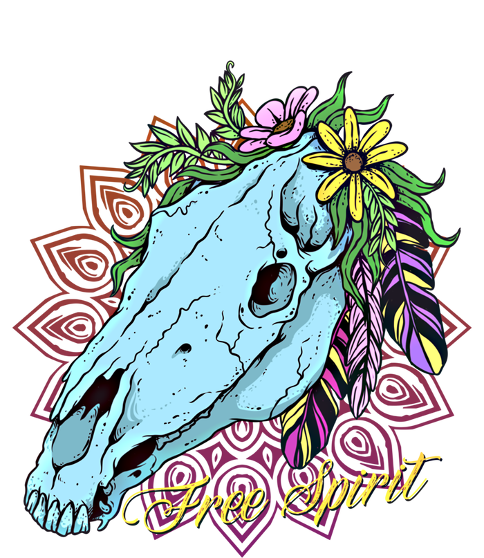 Free Spirit Boho Floral Horse Skull Cow Rodeo Horse Lover Gift Women's T-Shirt