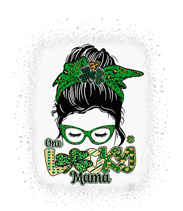 One Lucky Mama Messy Bun Leopard St Patrick's Day Women's V-Neck T-Shirt