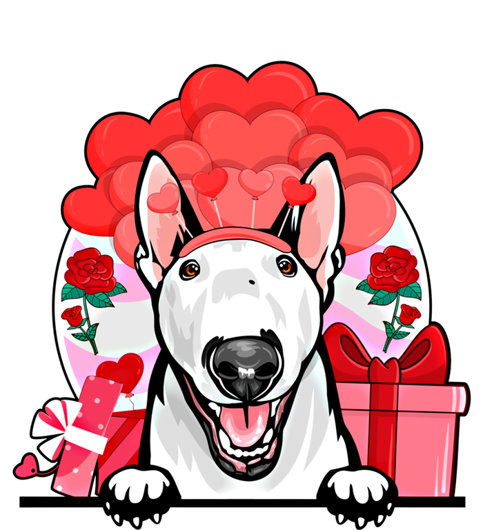 White Bull Terrier Valentines Day Dog Hearts Flowers Gift Women's Long Sleeve Flannel Pajama Set 