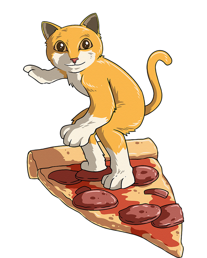 Cat Wearing Helmet Surfing On Pizza Surfboard Ladies Long Sleeve Shirt