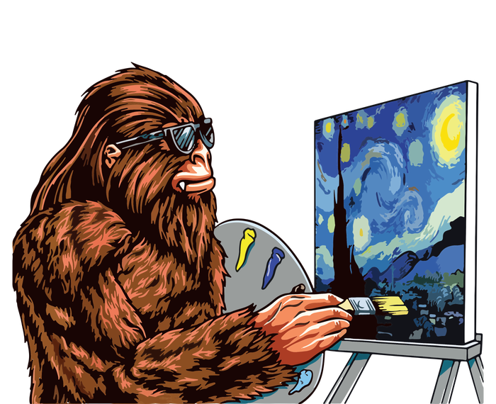 Starry Night Bigfoot Painting Funny Sasquatch Graphic Art Pajama Set