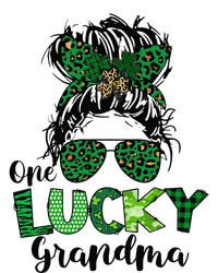 One Lucky Grandma Messy Bun St Patricks Day Leopard Shamrock T-Shirt