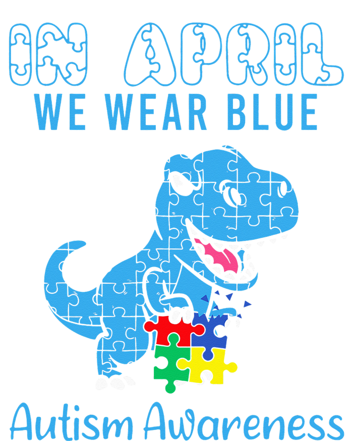 In April We Wear Blue Autism Awareness Month Dinosaur T-Rex  Pom Pom 12in Knit Beanie