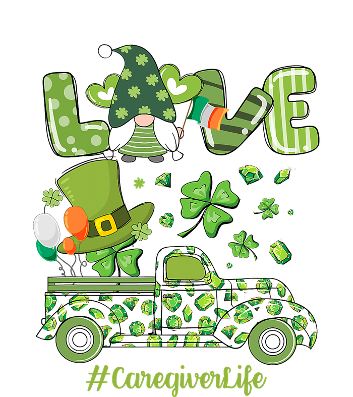 Gnome Shamrock Truck Love Caregiver Life St Patricks Day T-Shirt