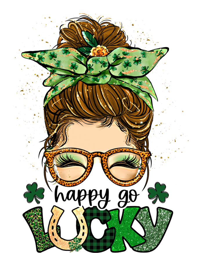 Happy Go Lucky Shamrock Messy Bun St Patrick's Day Gift T-Shirt