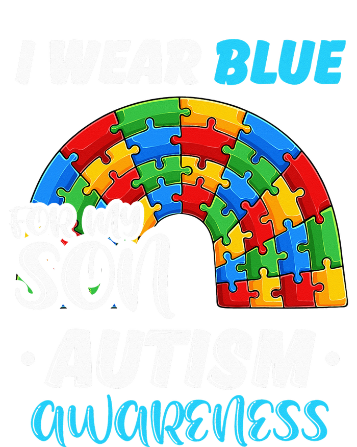 rainbow puzzle Autism I Wear Blue For Son Autism Awareness Women's Racerback Cropped Tank