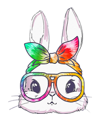 Tie Dye Cute Bunny Rabbit Face Glasses Happy Easter Day Women's Long Sleeve Flannel Pajama Set 