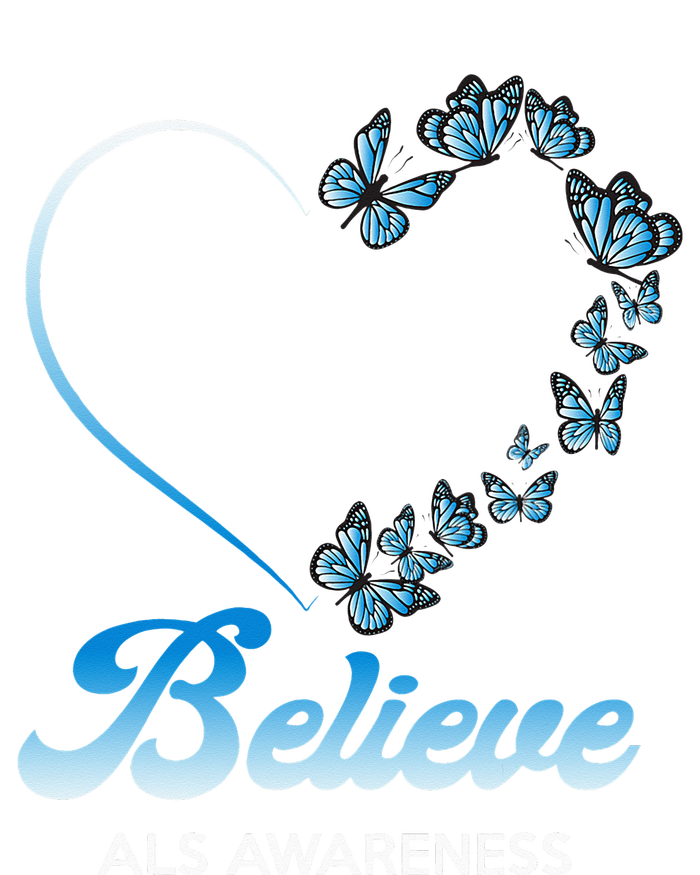 Blue and White Butterflies Heart Believe ALS Awareness Tall T-Shirt