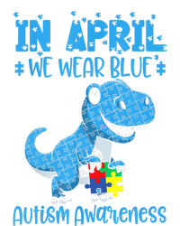 In April We Wear Blue Autism Awareness Month Dinosaur TRex Baby Bodysuit