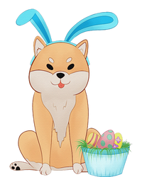 Cute Anime Shiba Inu With Bunny Ears And Easter Egg Basket Performance Long Sleeve Polo