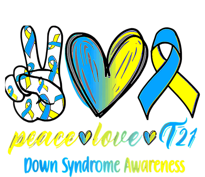 Peace Love T21 Blue Yellow Ribbon Down Syndrome Awareness Kids Long Sleeve Shirt