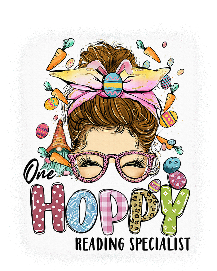 One Hoppy Reading Specialist Leopard Bunny Messy Bun Easter T-Shirt