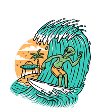 Funny Aliens Surfing On The Beach Holiday Kids T-Shirt