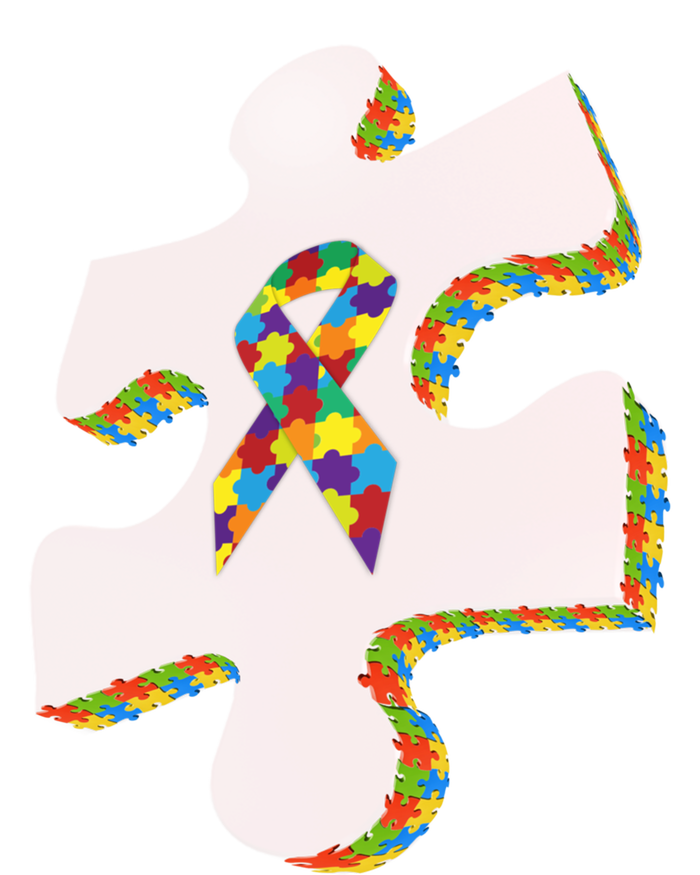 Autism Puzzle Piece With Ribbon Autism Awareness Month Funny Gift Women's V-Neck T-Shirt