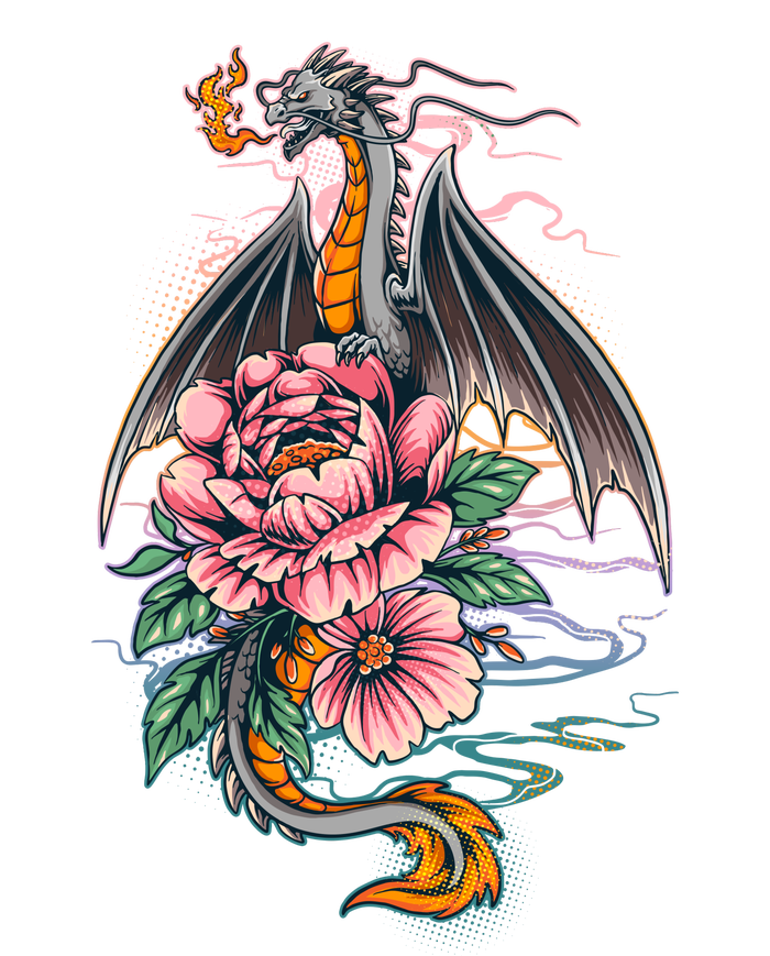 Springtime Floral Fire Dragon T-Shirt