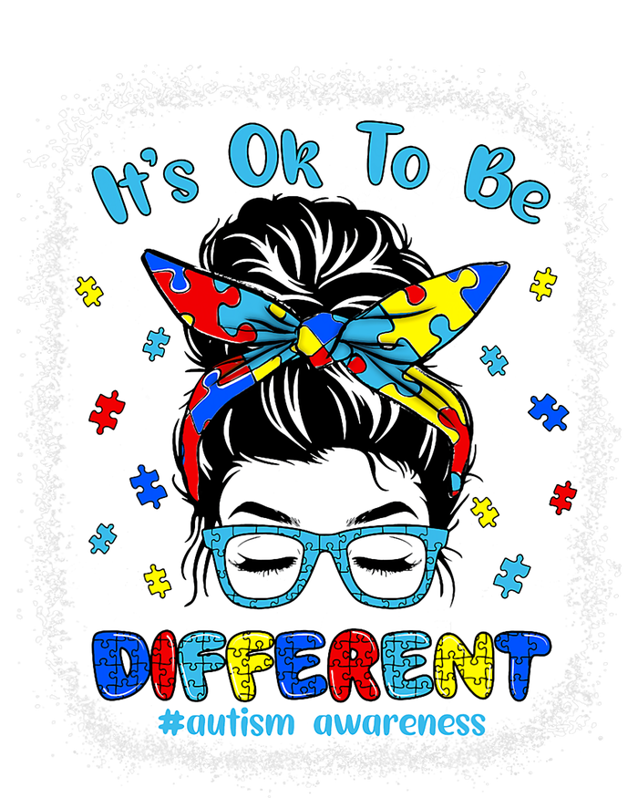 Its Ok To Be Different Messy Bun Autism Awareness Bleached Full-Length Apron With Pockets