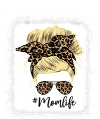 Mom Life Leopard Blank Messy Bun Blonde Hair Funny Gift T-Shirt