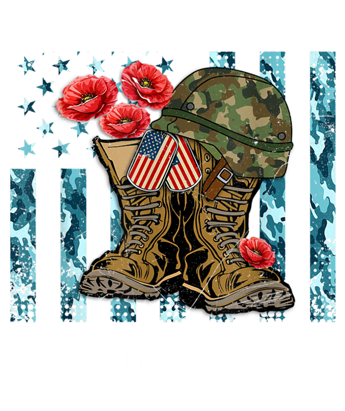 Thank You Veterans Combat Boots Poppy Flower Memorial Day Funny Gift Stripe Pom Pom Beanie