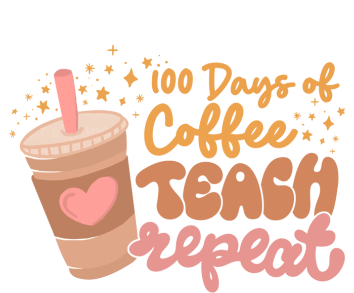 Retro Groovy 100 Days Of Coffee Teach Repeat Teacher Class Gift T-Shirt