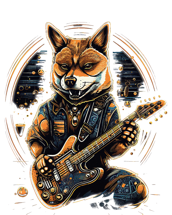 Electric Guitar Rock Music Black and tan Shiba Inu Kids Long Sleeve Shirt