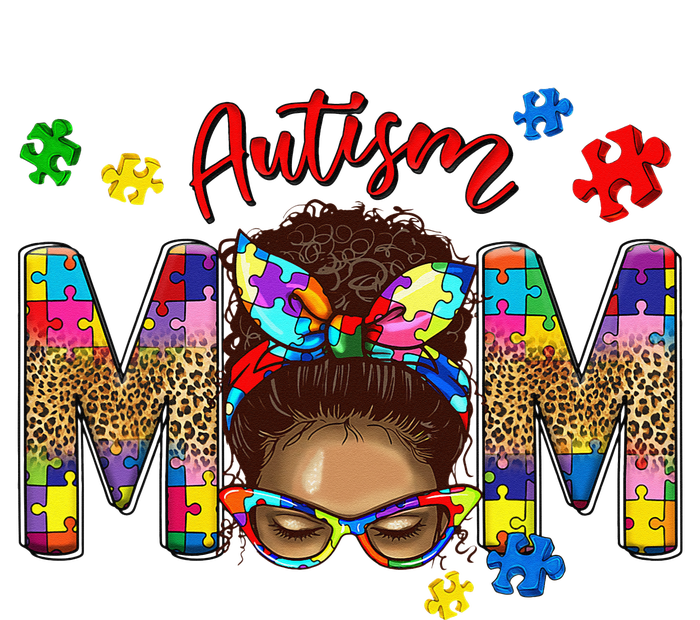 Autism Awareness Mom Autism Messy Bun Melanin T-Shirt