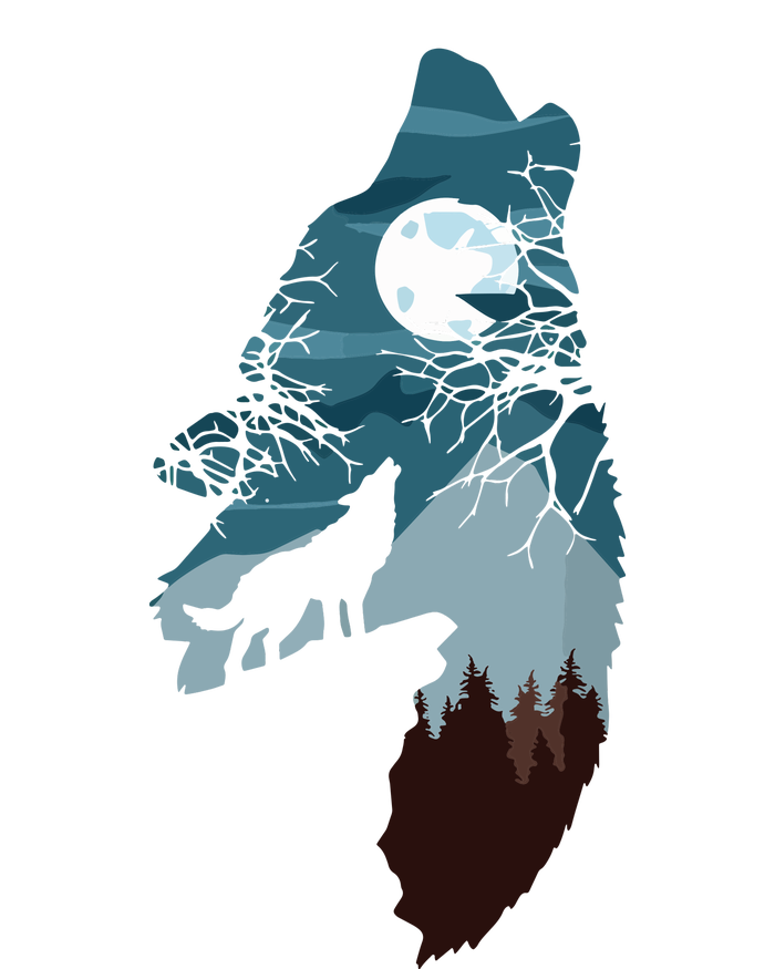 Forest With FullMoon And Cliff Of Silhouette Howling Wolf Cooling Performance Crew T-Shirt