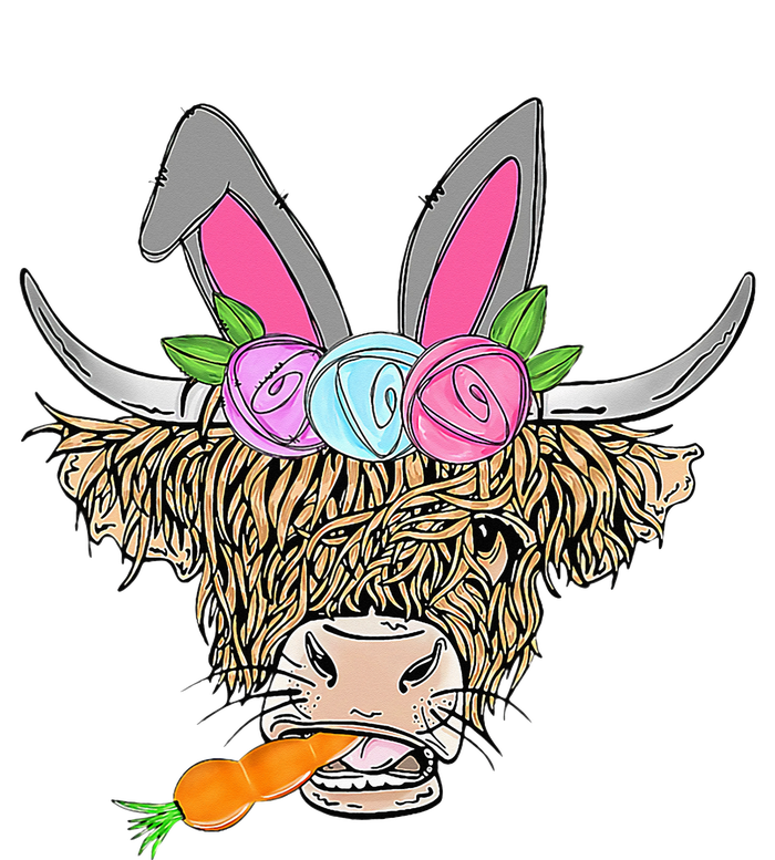 Heifer Highland Cow With Bunny Ears Carrot Egg Happy Easter T-Shirt