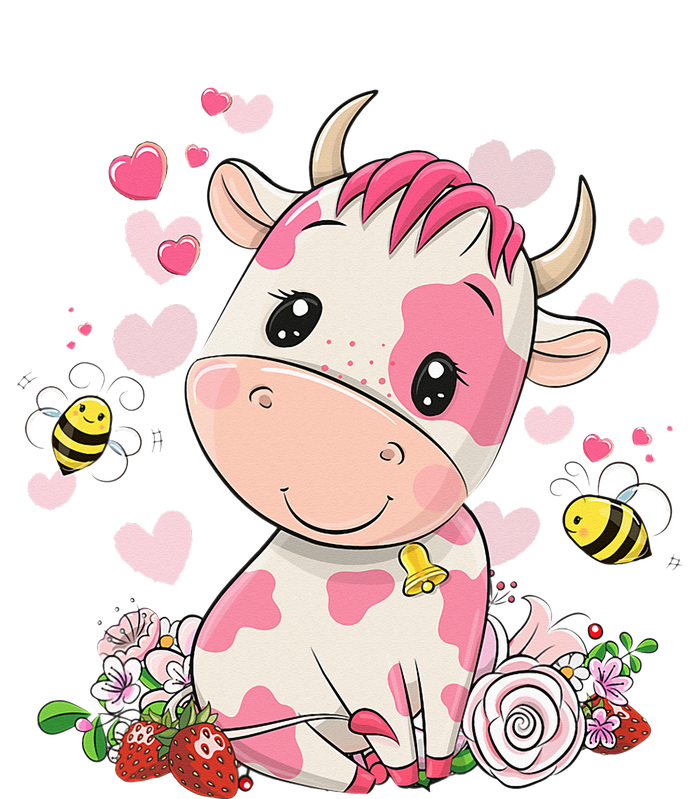 Cute Pink Strawberry Cow Print Kawaii Animal T-Shirt