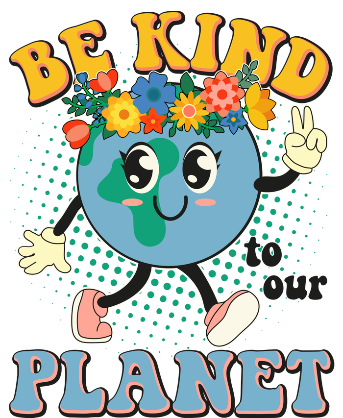 Be Kind To Our Planet Cute Retro Hippie Earth Long Sleeve Shirt