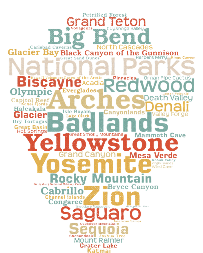 funny National Parks List Word Cloud Camping Hiking Toddler Long Sleeve Shirt