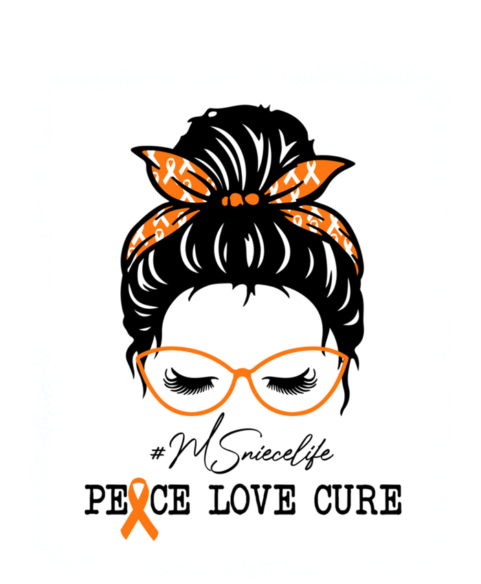 Peace Love Cure Niece Messy Bun Multiple Sclerosis Gift Women's Long Sleeve Flannel Pajama Set 