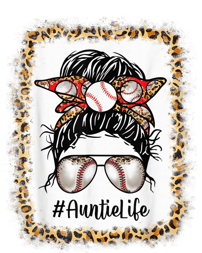 Bleached Baseball Auntie Life Messy Bun Game Day Mothers Day T-Shirt