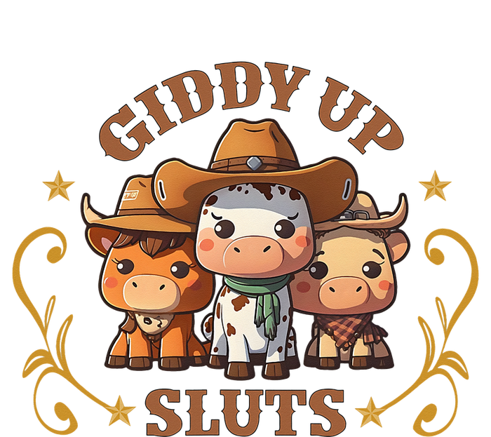 Giddy Up Sluts Funny Western Cow Ranch Rodeo Country Cow T-Shirt