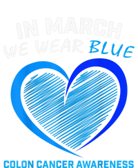 In March We Wear Blue For Colon Cancer Awareness Blue Heart Baby Long Sleeve Bodysuit