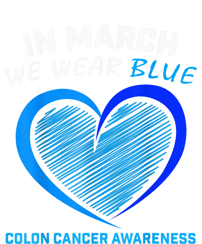 In March We Wear Blue For Colon Cancer Awareness Blue Heart Baby Long Sleeve Bodysuit