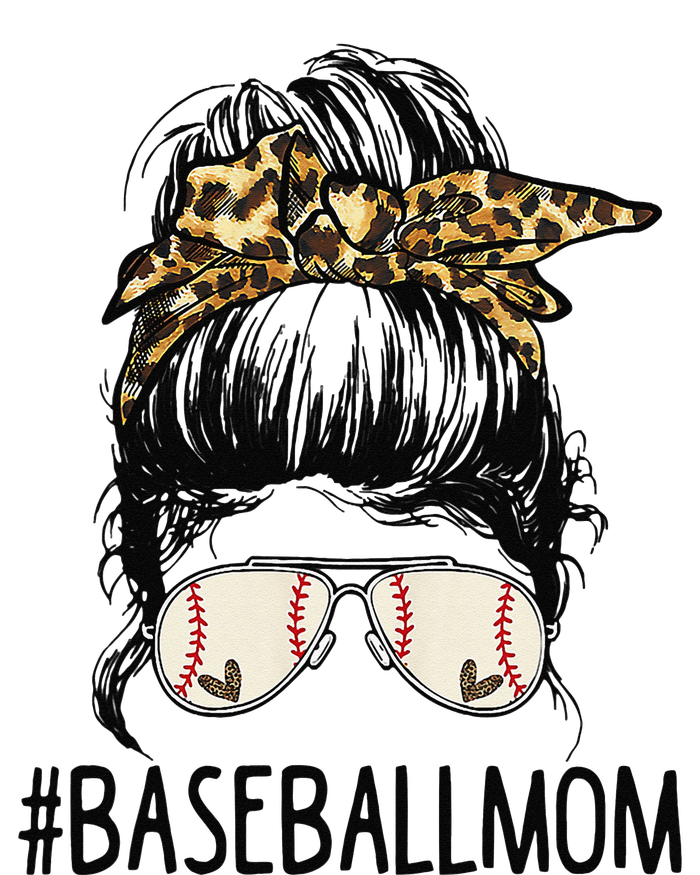 Baseball Mom Leopard Messy Bun Mother's Day T-Shirt