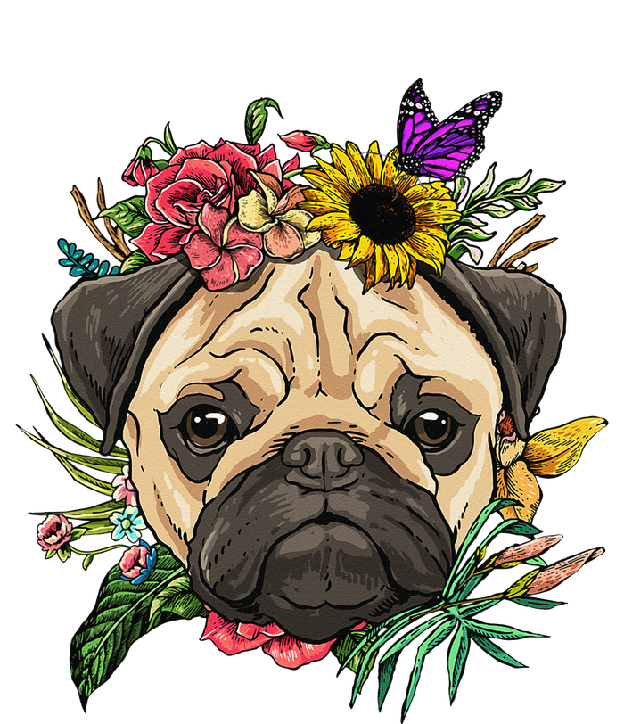 Floral Pug Dog Spring Nature Dog Lovers Womens California Wash Sweatshirt