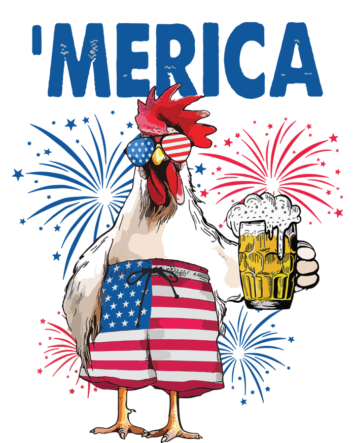 Merica Funny Chicken With Beer USA Flag 4th Of July T-Shirt