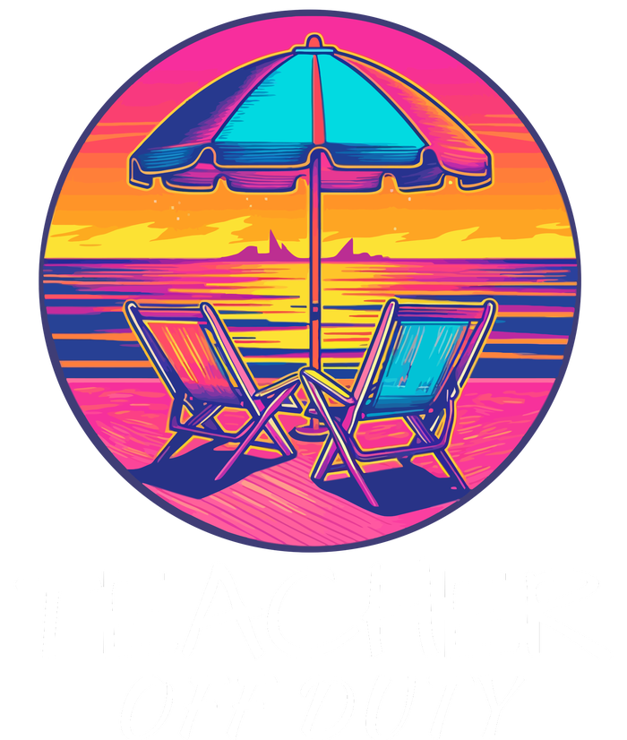 Teacher Off Duty, Last Day Of School, Funny Teacher Summer, Beach Deck Sunset Performance Long Sleeve Polo