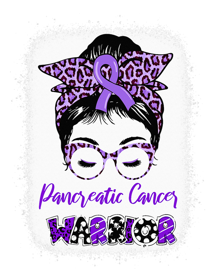 Pancreatic Cancer Awareness Purple Ribbon Messy Bun Leopard Women's Flannel Pajama Set