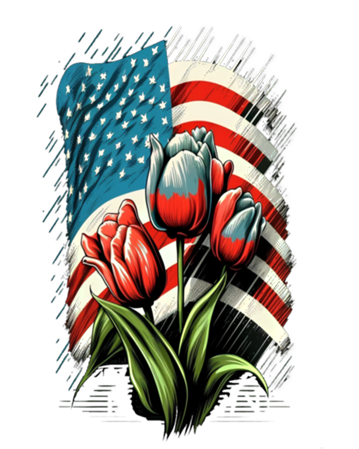 Happy Memorial Day Tulips Flower American Flag 4th Of July Cute Gift T-Shirt