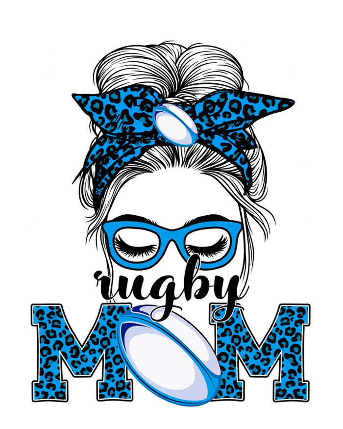 Rugby Mom Mother's Day Game Day Messy Bun Leopard Gift T-Shirt