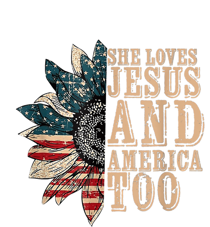 She Love Jesus And America Too Funny Sunflower America Flag Gift T-Shirt