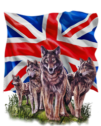 Wolf Family With Union Jack Flag Gift T-Shirt