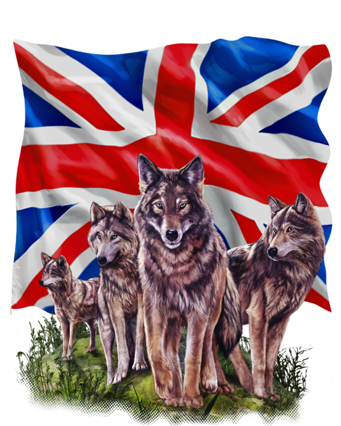 Wolf Family With Union Jack Flag Gift T-Shirt