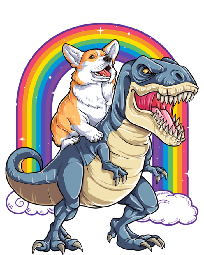 Corgi Riding Dinosaur T Rex Space Galaxy Rainbow Gift Long Sleeve Shirt